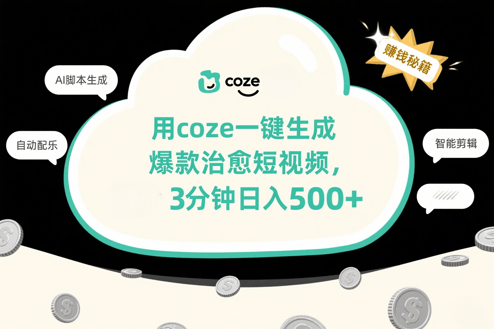 用coze一键生成爆款治愈短视频，3分钟日入500+搞钱项目网-网创项目资源站-副业项目-创业项目-搞钱项目搞钱项目网