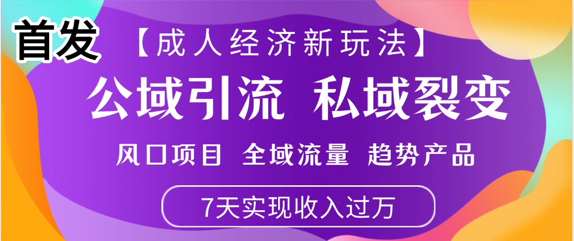 首发:【成人经济新玩法】市面独家玩法,风口项目、全域流量、趋势产品,7天实现月入过万搞钱项目网-网创项目资源站-副业项目-创业项目-搞钱项目搞钱项目网