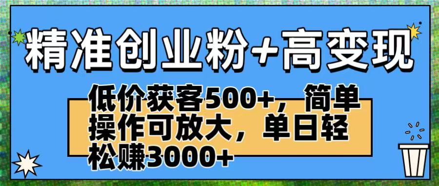精准创业粉+高变现:低价获客500+,简单操作可放大,单日轻松赚3000+搞钱项目网-网创项目资源站-副业项目-创业项目-搞钱项目搞钱项目网