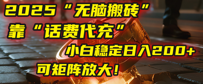 无脑搬砖项目:靠“话费代充”,小白稳定日入200+,可矩阵放大!搞钱项目网-网创项目资源站-副业项目-创业项目-搞钱项目搞钱项目网