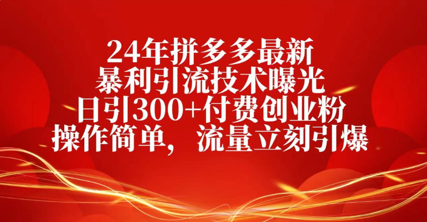 25年拼多多最新暴利引流技术曝光、日引300+付费创业粉操作简单，流量立刻引爆搞钱项目网-网创项目资源站-副业项目-创业项目-搞钱项目搞钱项目网