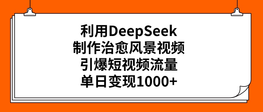 利用DeepSeek制作，治愈风景视频，引爆短视频流量，单日变现1000+搞钱项目网-网创项目资源站-副业项目-创业项目-搞钱项目搞钱项目网