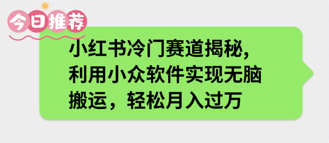 小红书冷门赛道揭秘,利用小众软件实现无脑搬运，轻松月入过万搞钱项目网-网创项目资源站-副业项目-创业项目-搞钱项目搞钱项目网