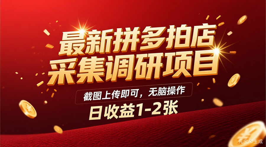 最新拼多多拍店采集调研项目，截图上传即可，无脑操作，日收益1-2张搞钱项目网-网创项目资源站-副业项目-创业项目-搞钱项目搞钱项目网