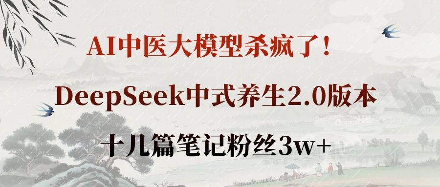 AI中医大模型杀疯了！DeepSeek中式养生2.0版本，十几篇笔记粉丝3w+搞钱项目网-网创项目资源站-副业项目-创业项目-搞钱项目搞钱项目网