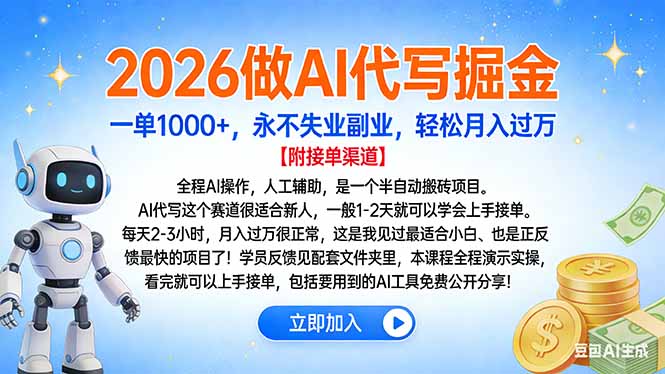 2026做AI代写掘金，一单1000+，永不失业副业，轻松月入过万搞钱项目网-网创项目资源站-副业项目-创业项目-搞钱项目搞钱项目网
