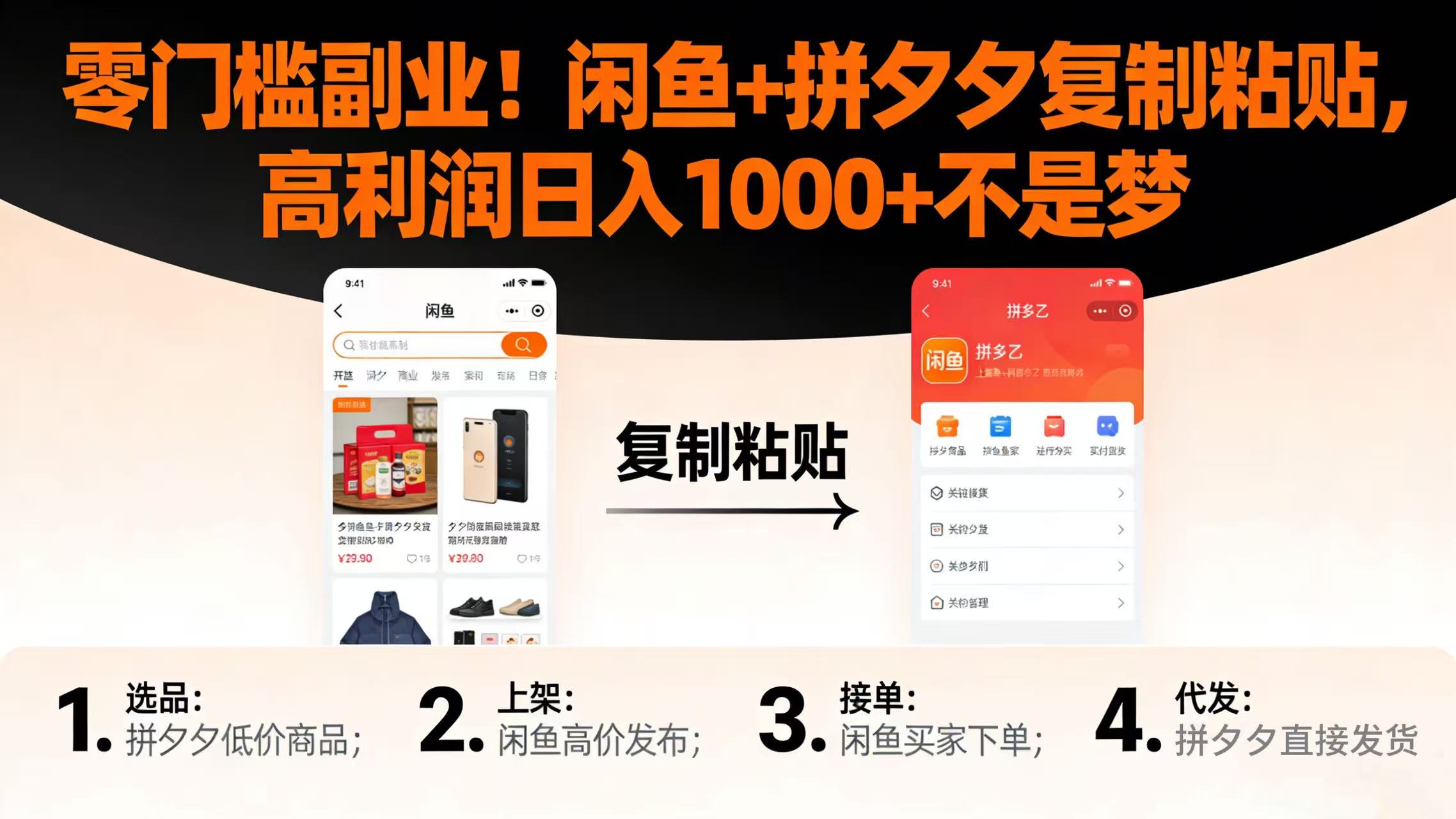 零门槛副业！闲鱼 + 拼夕夕复制粘贴，高利润日入 1000 + 不是梦搞钱项目网-网创项目资源站-副业项目-创业项目-搞钱项目搞钱项目网